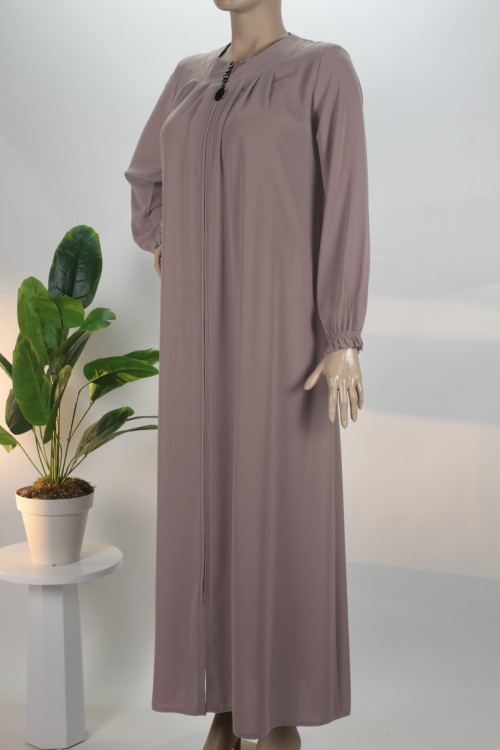 Krem Yaka Pileli Medine İpeği Ferace