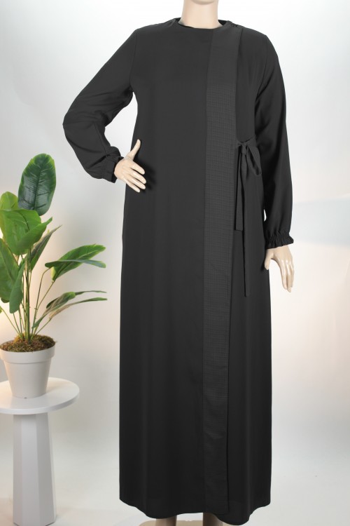 Antrasit Yandan Bağlamalı Sırtı Cepkenli Krep Ferace