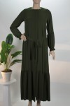 Haki Eteği Büzgülü Kolu Pileli Pat Kemerli Medine İpeği Ferace