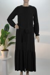 Siyah Eteği Büzgülü Kolu Pileli Pat Kemerli Medine İpeği Ferace