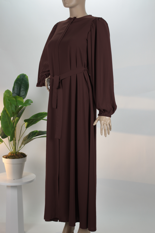 Acı Kahve Balon Kol Gizli Fermuarlı Pat Kemerli Medine İpeği Ferace