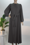 Antrasit Balon Kol Gizli Fermuarlı Pat Kemerli Medine İpeği Ferace