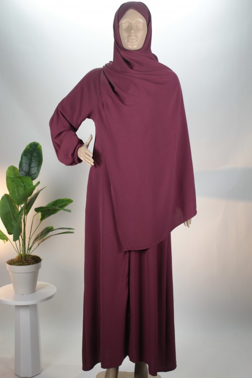 Bordo 3'ü1 Arada Pelerinli Ayrobin Ferace (Umre & Namaz & Hatim Elbisesi)