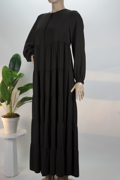 Siyah Beş Katlı Medine İpeği Ferace