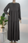 Antrasit Üç Katlı Medine İpeği Ferace