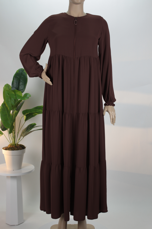 Acı Kahve Üç Katlı Medine İpeği Ferace