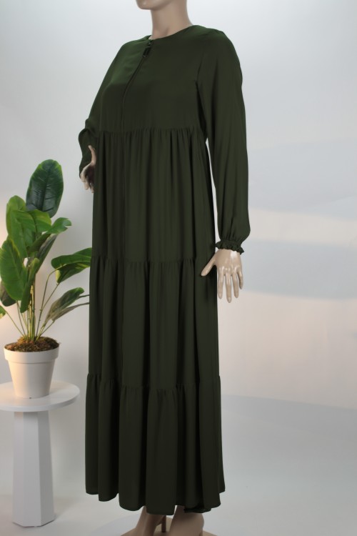 Haki Üç Katlı Medine İpeği Ferace