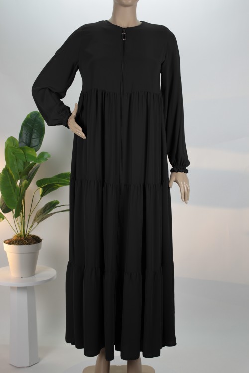 Siyah Üç Katlı Medine İpeği Ferace