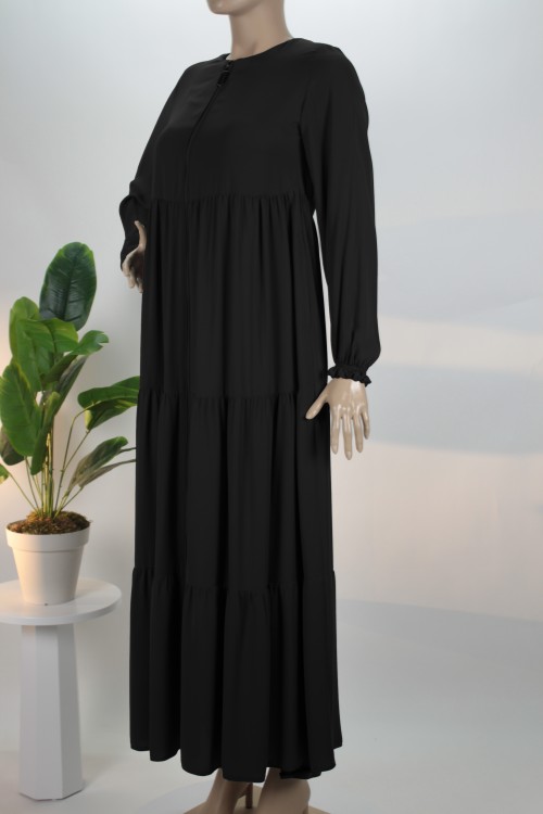 Siyah Üç Katlı Medine İpeği Ferace