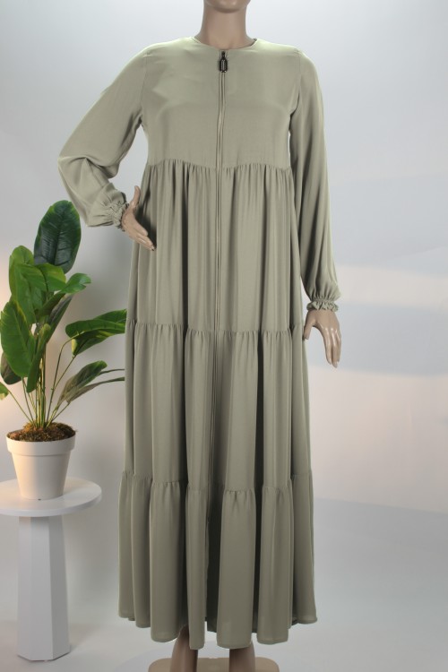 Küf Yeşili Üç Katlı Medine İpeği Ferace