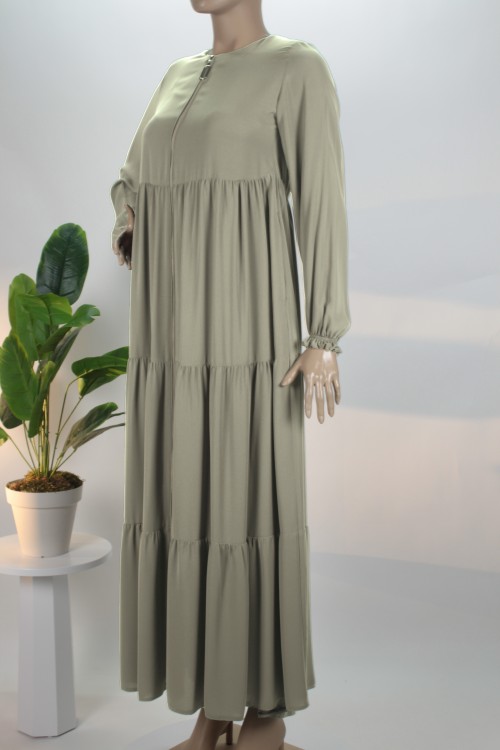 Küf Yeşili Üç Katlı Medine İpeği Ferace