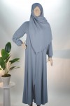Açık Mavi 3'ü 1 Arada Lazer Kesim Şallı Ayrobin Ferace (Umre & Namaz & Hatim Elbisesi)