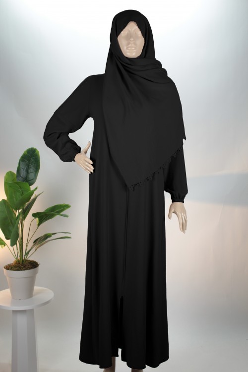 Siyah 3'ü 1 Arada Lazer Kesim Şallı Ayrobin Ferace (Umre & Namaz & Hatim Elbisesi)