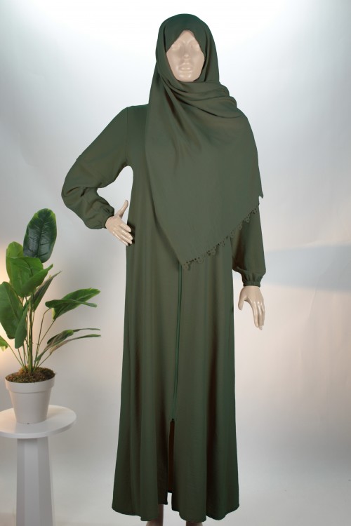 Yeşil 3'ü 1 Arada Lazer Kesim Şallı Ayrobin Ferace (Umre & Namaz & Hatim Elbisesi)