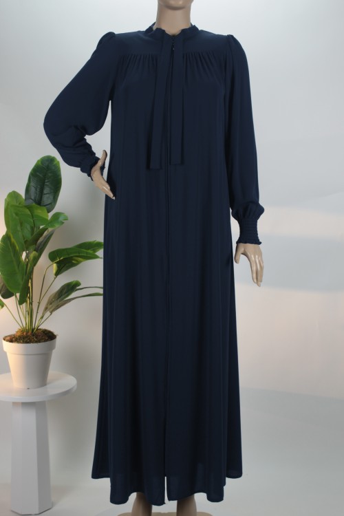 Koyu Lacivert Robalı Gipe Kol Medine İpeği Ferace