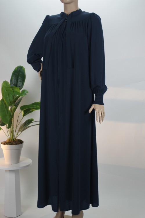 Koyu Lacivert Robalı Gipe Kol Medine İpeği Ferace