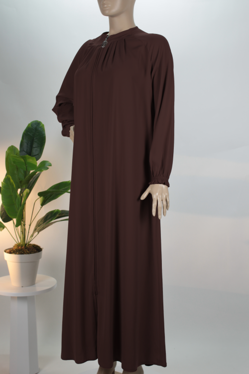 Acı Kahve Yaka Pileli Reglan Kol Krep Ferace