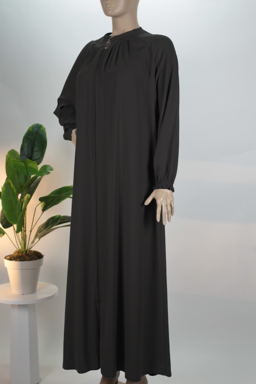 Siyah Yaka Pileli Reglan Kol Krep Ferace