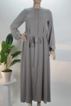 Gri Medine İpeği Pat Kemerli Ferace – Gizli Fermuarlı, Kemerli ve Şık Kol Detaylı Kadın Dış Giyim